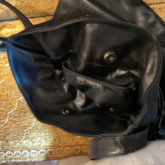 HOLT RENFREW black leather drawstring bag with long adjustable handles vintage - Picture 5 of 7